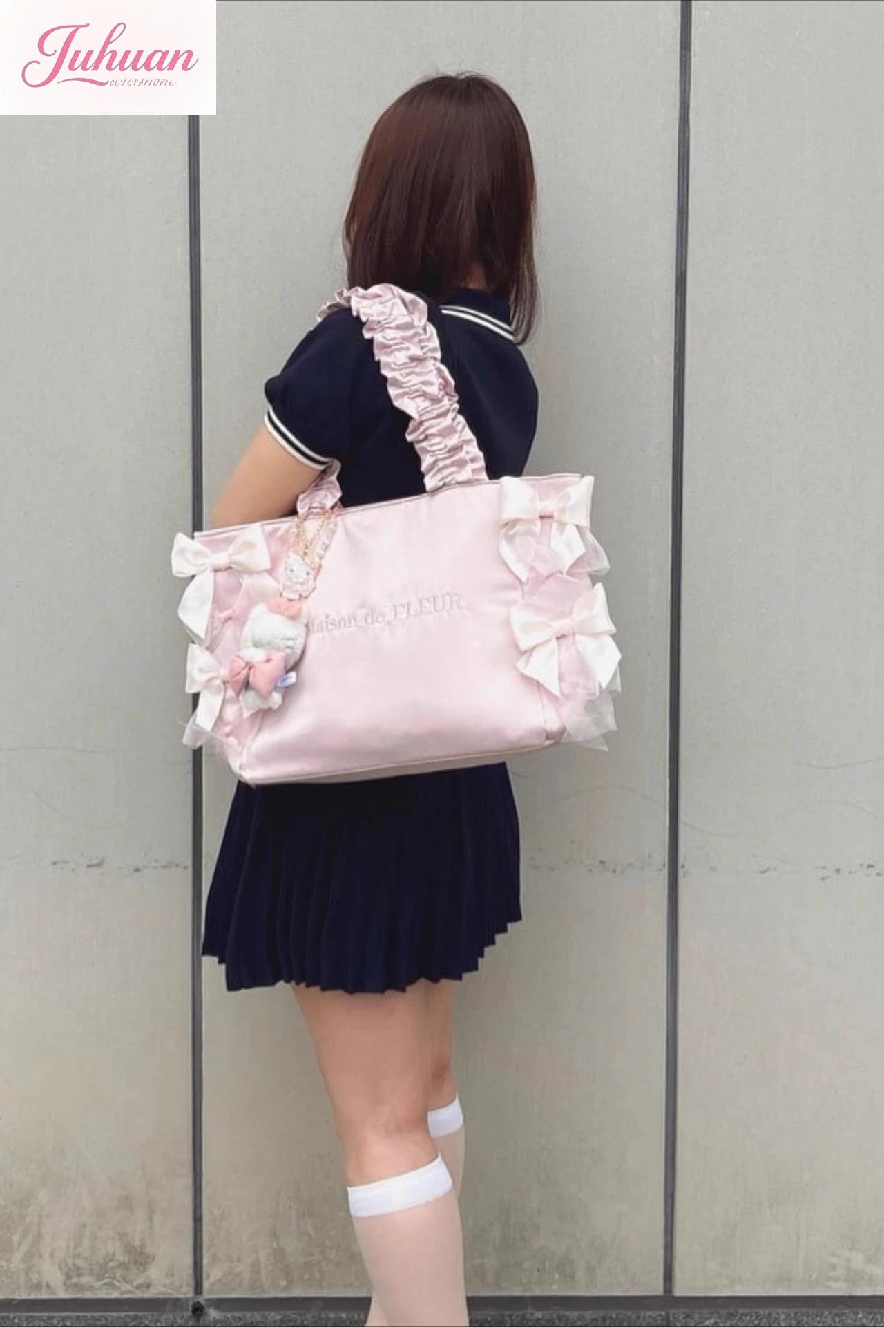 Japońska lolita słodka urocza kokarda plisowana rączka torba na ramię listonoszka dziewczęca codzienna torba na dojazdy do pracy duża pojemność torba na zakupy torebka damska