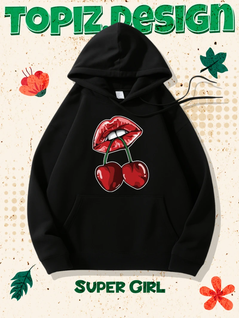 

Women's Drawstring Hoodie, with Green Leaves, Back To Season, Casual Long Sleeve with Kangaroo Pocket, Comfortable and Fit for S