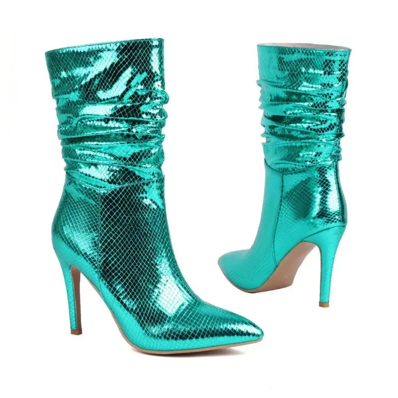 New Women's Shoes Exquisite Snake Pattern High Heeled Boots for Woman Fashion Pointed Tip Ankle Boots Designer Shoes Botas Mujer