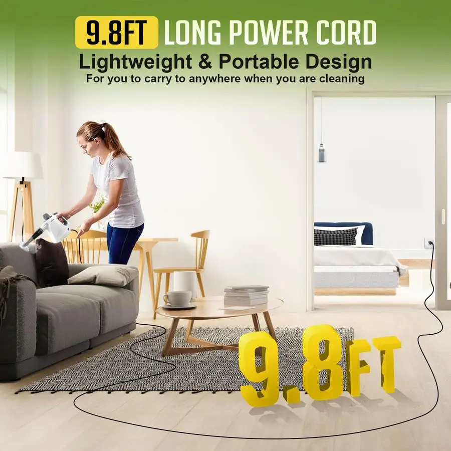 Handheld Steam Cleaner with 11Pieces Accessories, 15.2OZ All Natural Pressurized Steamer for Cleaning, Multipurpose Steam Cleane