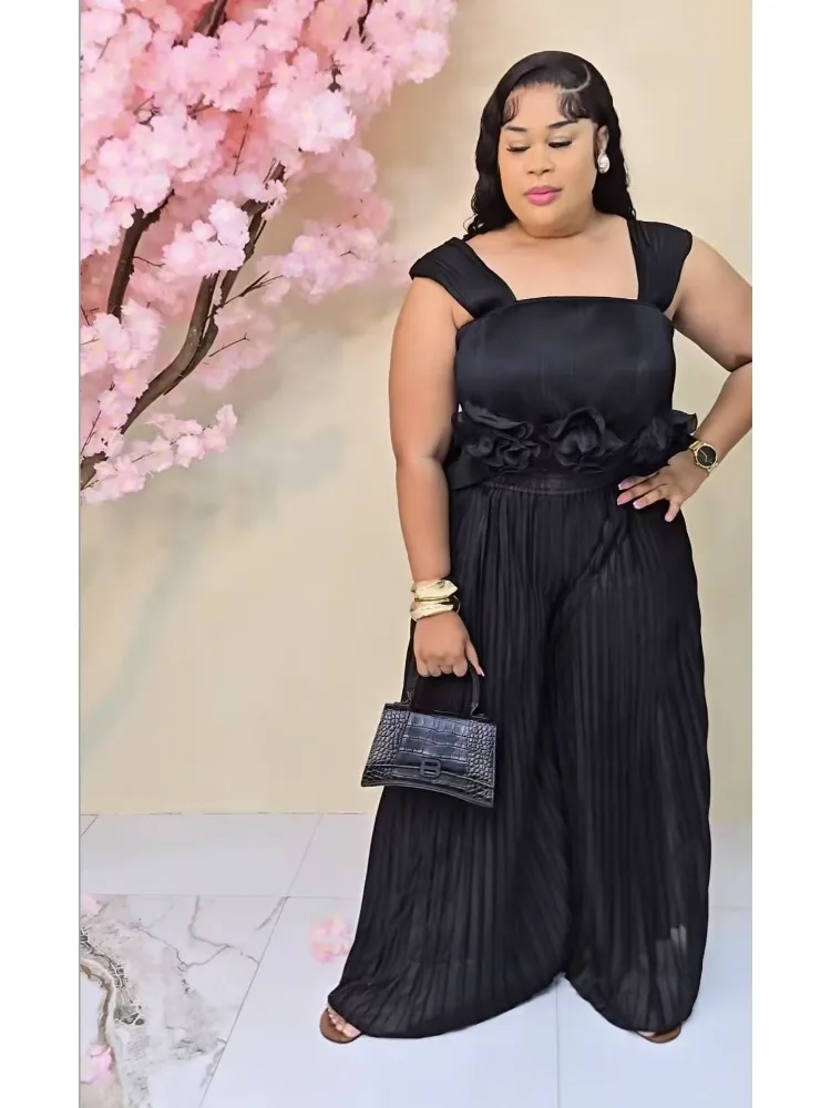 ชุดเสื้อกั๊กทรงหลวมแฟชั่นใหม่สไตล์มิยาเกะสำหรับฤดูร้อนปี 2025 ชุดเสื้อผ้าผู้หญิงสองชิ้นแบบมีจีบดอกไม้เล็กๆ