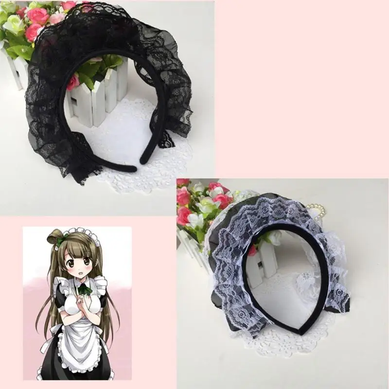 M6CC Lace Headbands for Women Multilayer Lace Headband Novelty Headwear Lady's Headwear Maid Cosplay Party Props