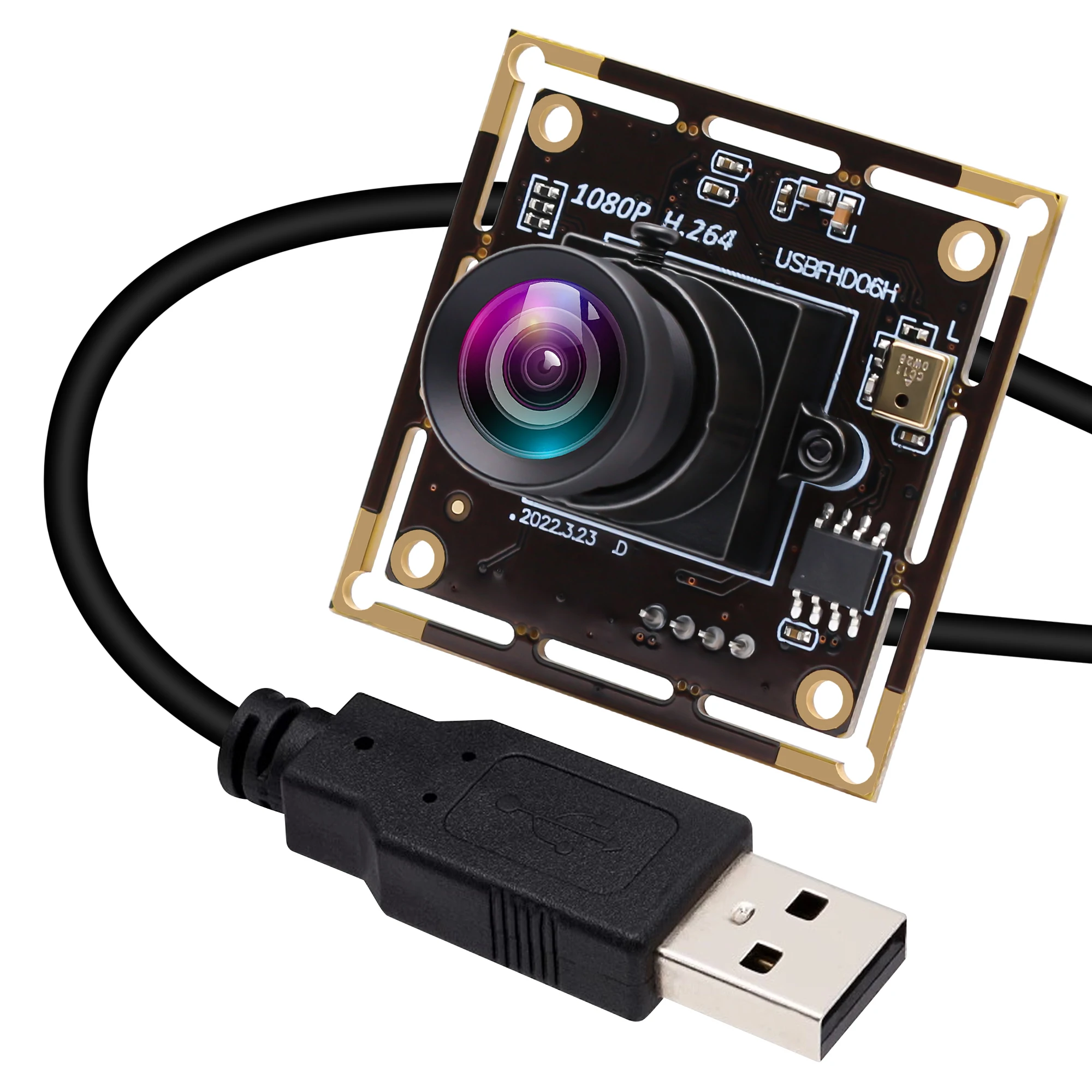 ELP H.264 Low Light USB Camera Module 2MP HD 1080P 30FPS Wide Angle No Distortion Lens Mini USB Webcam Board for Robot Vision