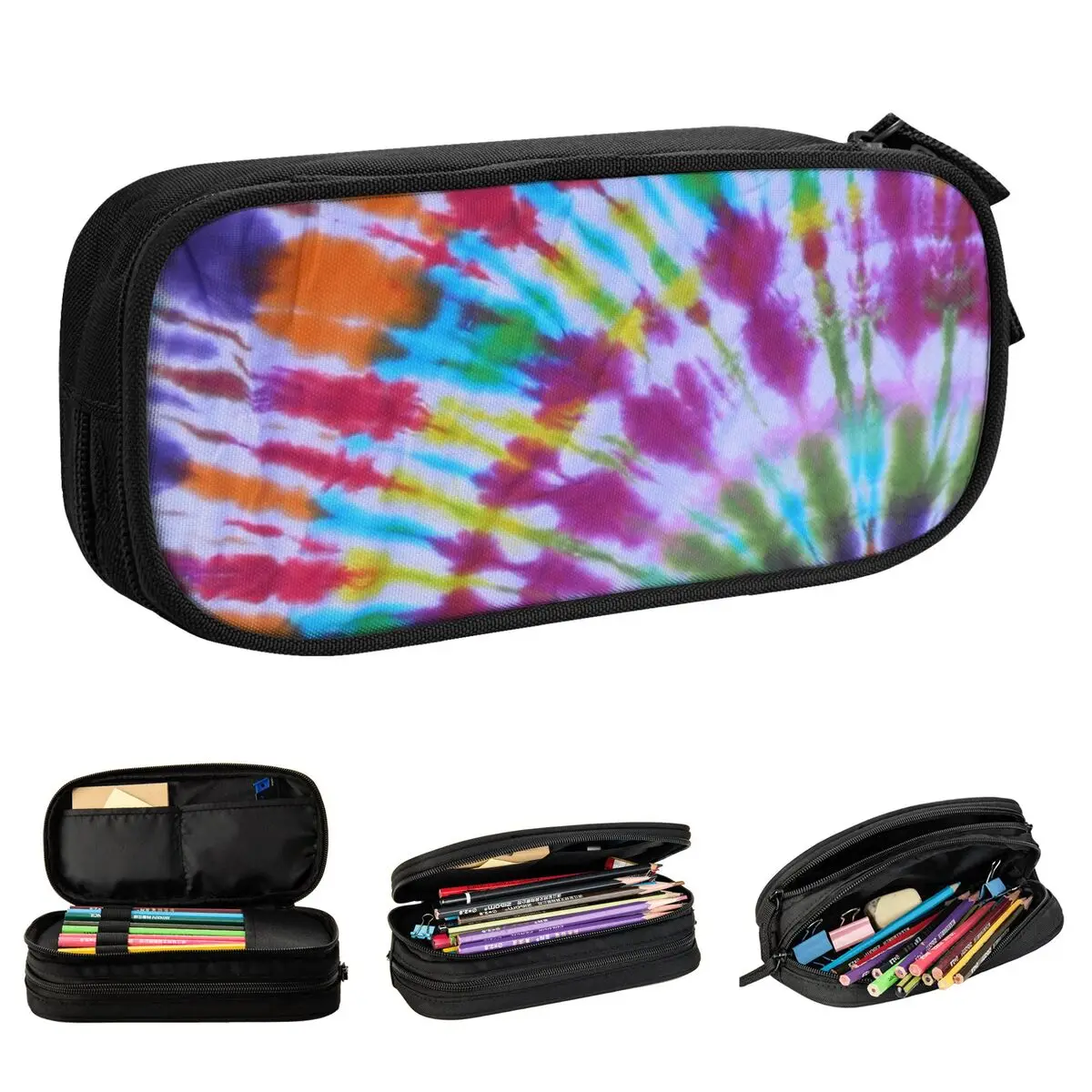 Tie Dye Colorful Hipster Pencil Case Lovely Pen Bag Girls Boys Large Storage School Supplies Zipper Pencilcases