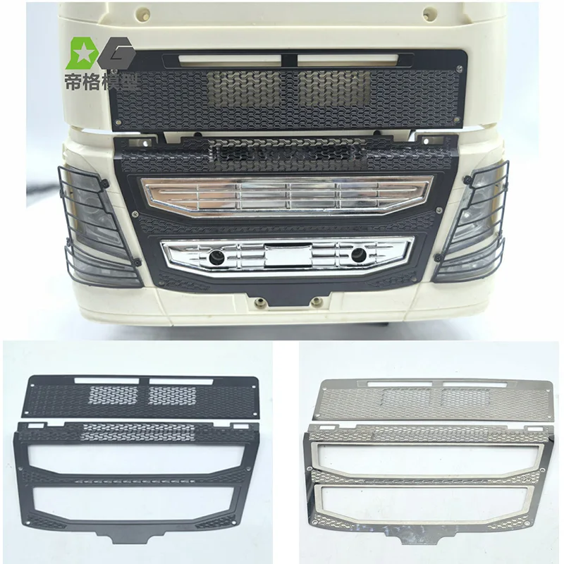 

Mirror Stainless Steel Air Intake Cover LED Front Face Decoration Accessories for 1/14 Tamiya RC Truck Trailer Tipper VOLVO DIY