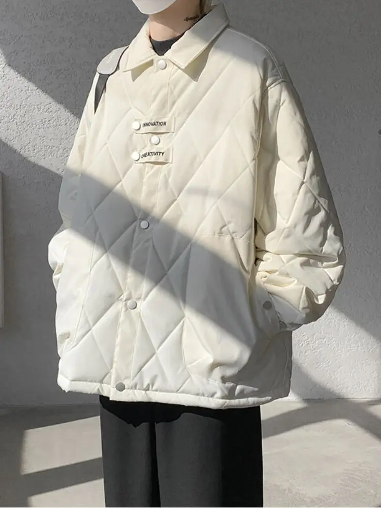 

Мужская зимняя теплая куртка из утолщенного хлопка с ромбовидным узором, повседневная, с отложным воротником, защита от холода, молодежная, модная, для отдыха