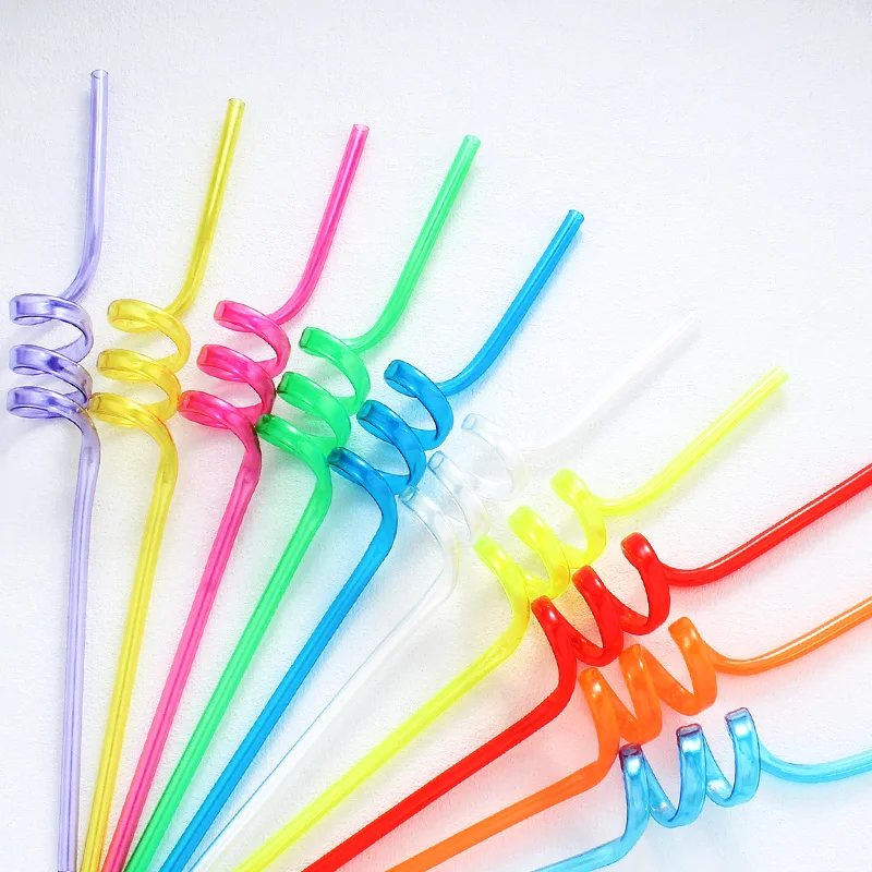 8pcs 26cm Multicolor Plastic Helical Drinking Straws Food Grade Reusable Eco Straw Kids Birthday Party Decorations Supplies