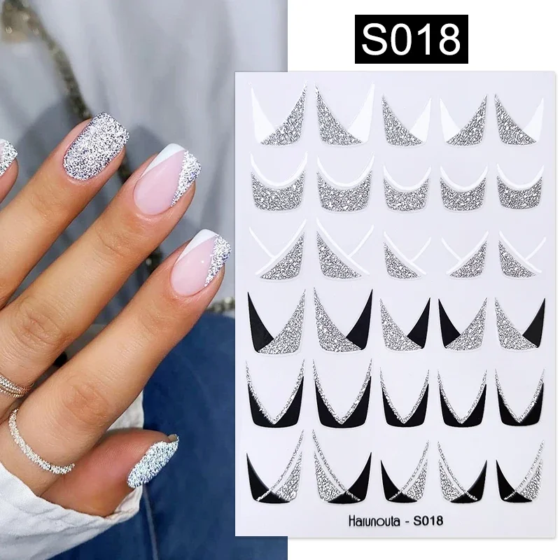 Fluorescence Geometry Line 3D Nail Stickers Reflective French Strip Paper Wraps Nail Art for Manicure