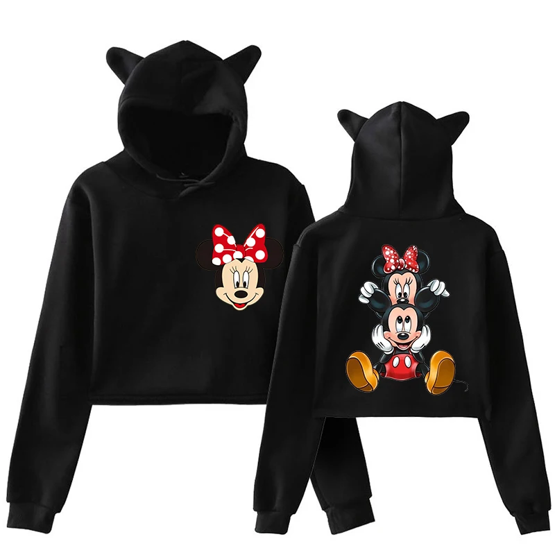 90s Cat Hoodies Minnie Disney Hoodie Crop Top Mickey Mouse Women Sweatshirt Kids Boys Girls Harajuku Streetwear Clothes Cropped