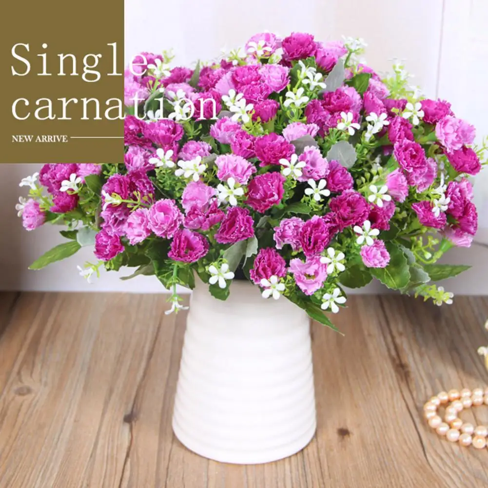 

25 Heads Artificial Carnation with Leaf Fake Plants Blossom Silk Carnation Flower Home Wedding Decoration Artificial Flower