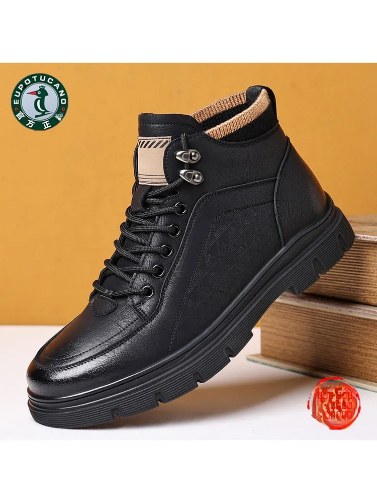 

Warmth High Top Men's oes Leather Wool Cotton Leather Boots Casual Spor round Toe Flat Heel Spring Autumn Seasonal Wear