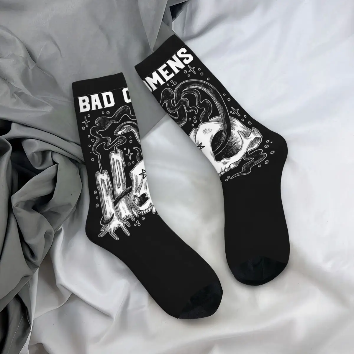 Autumn Winter Funny Women Men Bad Omens Snake And Skull Socks Music Band Sweat Absorbing Crew Socks