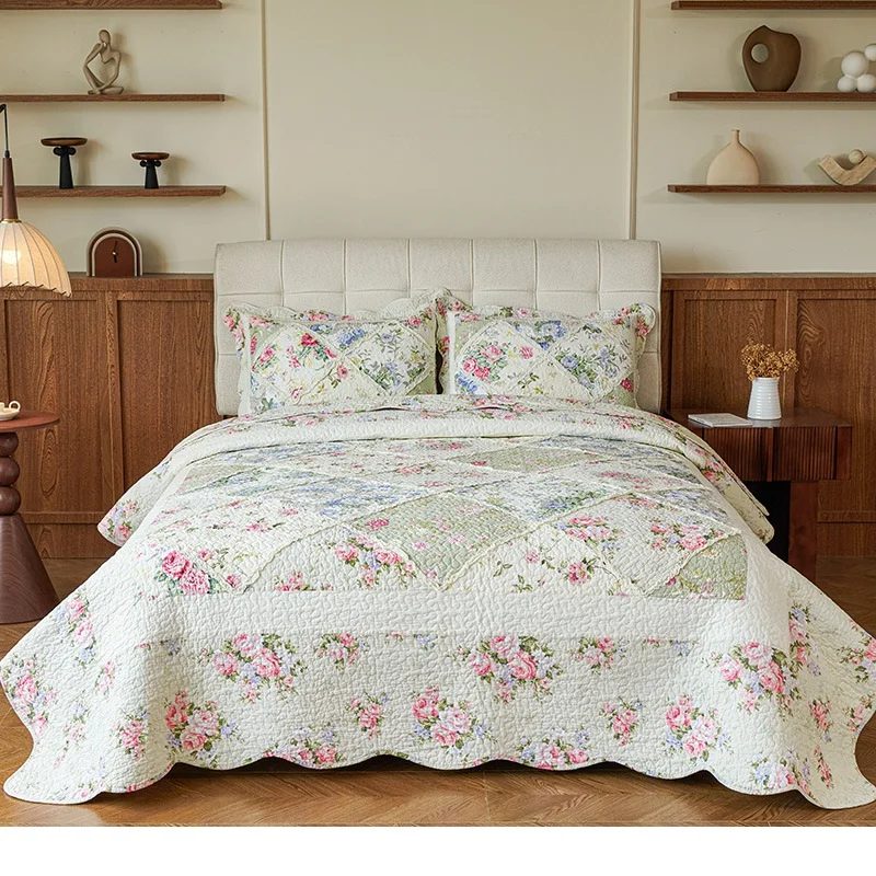 King Size Stitching Cotton Quilt Bedding Set Lightweight Soft Bedspreads All Seasons 3pcs with Pillow Shams Quilt Cover