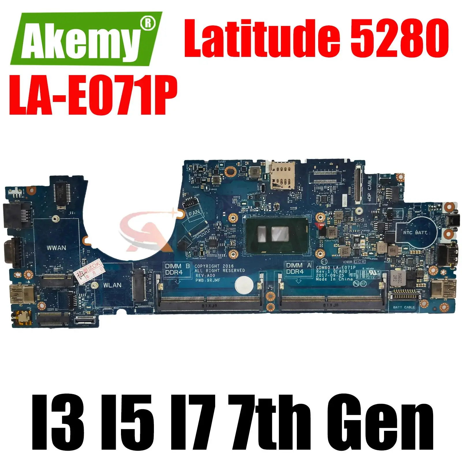 

LA-E071P motherboard For DELL Latitude 5280 laptop motherboard mainboard CN-04T711 04X332 with I3 I5 I7 7th Gen CPU DDR4