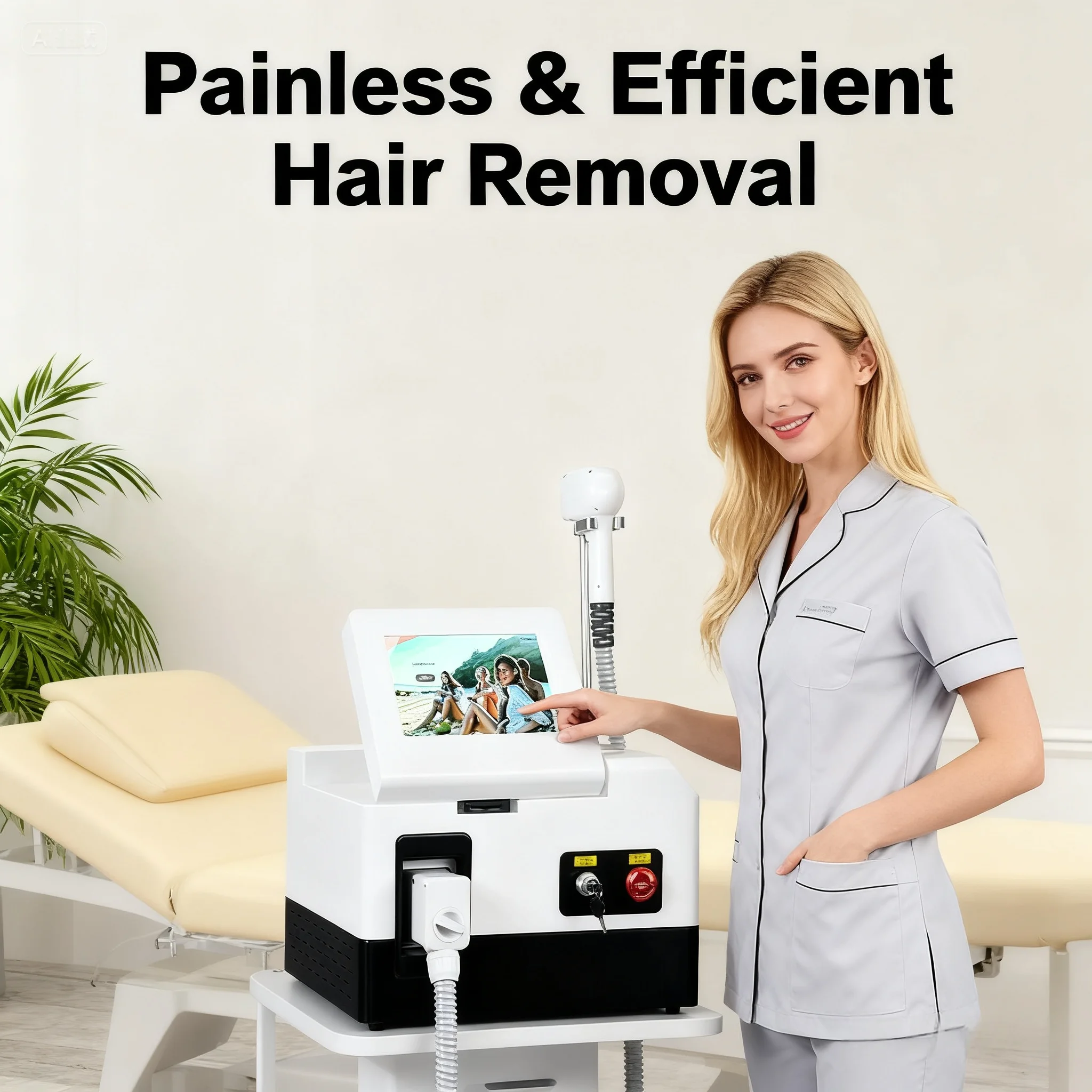 

Painless Semiconductor Laser Hair Removal Device with Ice Cooling 755nm 808nm 1064nm Three Wavelengths System for Smooth Skin 06