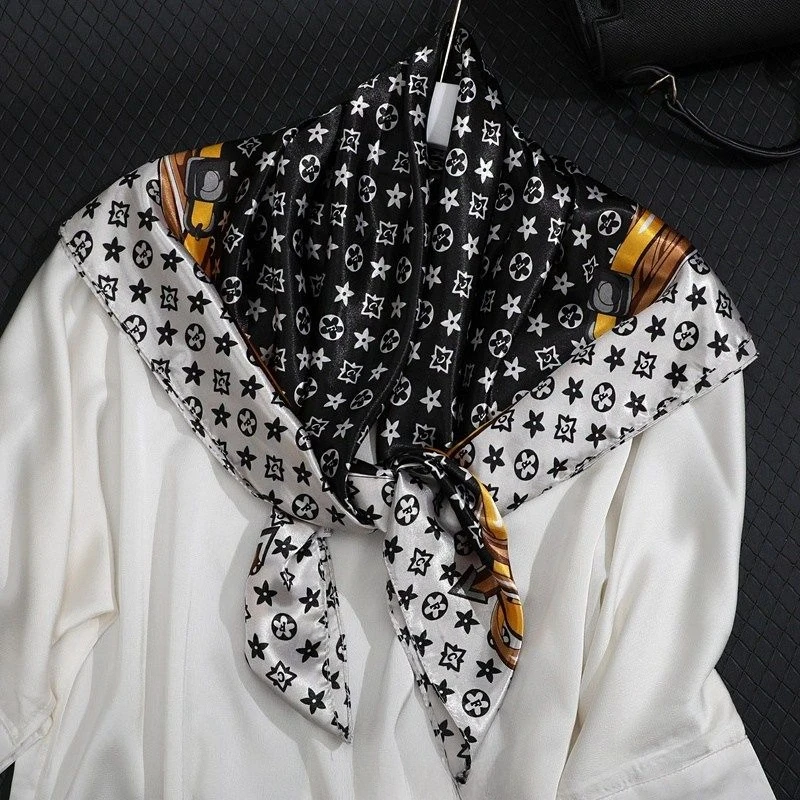 90*90CM Fashion Scarves for Women Shawl Print Silk Satin Hijab Scarf Female Bandana Luxury Brand square Shawls Scarfs For Ladies image 6