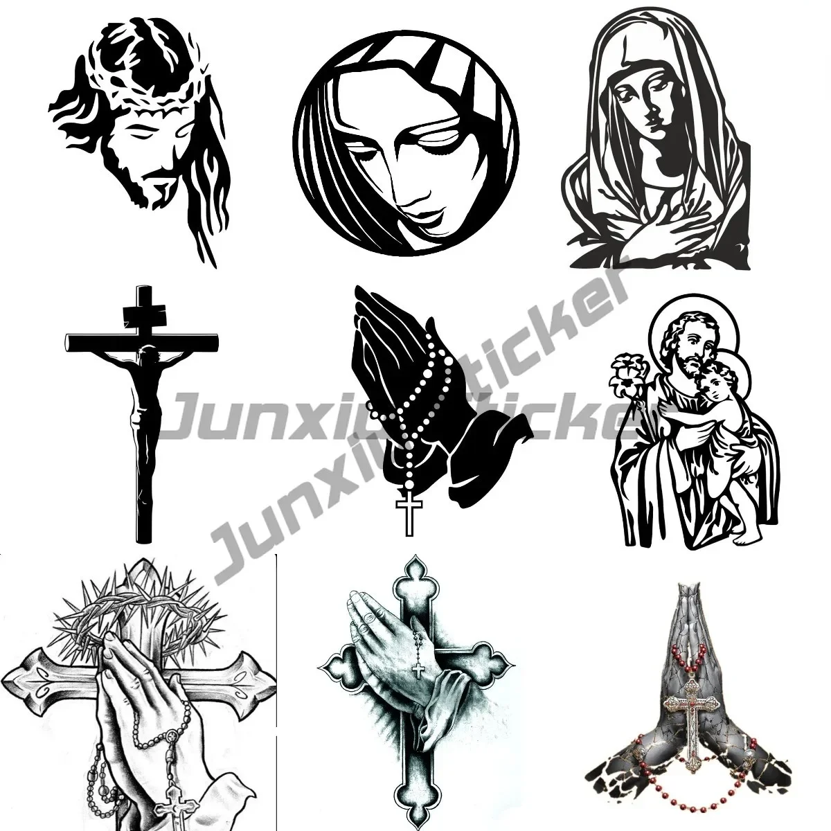 

Pray Cross Cross Hands Virgin Mary Guadalupe Wall Window Suitcase Laptop Mirror Scooter Moto Window Trunk Windshield JDM Decal
