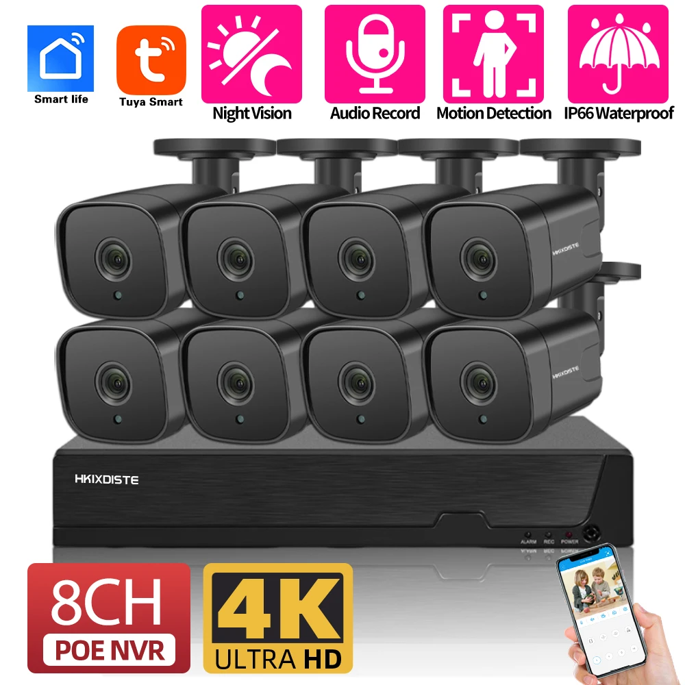 

4K 8MP Ai POE IP Security Camra System Set Smart Life Human Detection 8CH POE NVR Kit Outdoor CCTV Camera Video Surveillance Kit