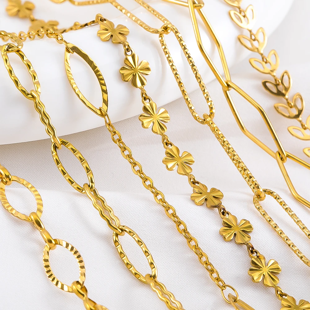 

1Meter Stainless Steel Geometric Cutouts Oval Flower Trend Link Chain DIY Chain for Women Party Necklace Jewelry Making Supplies