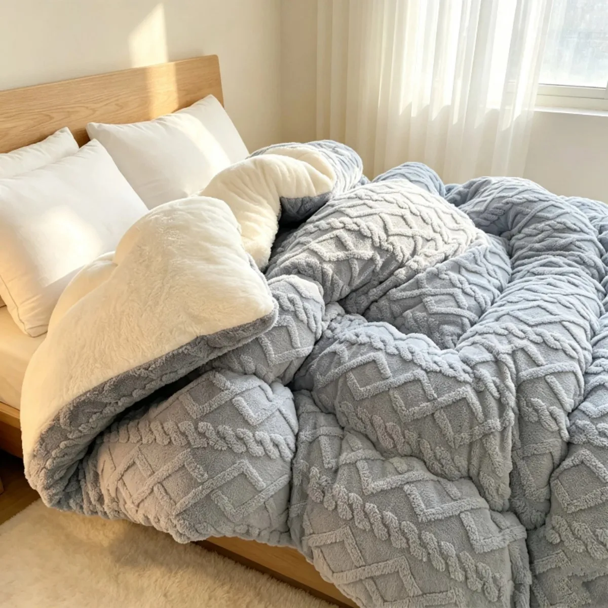 1pc Premium Plush Thick Blanket  Warm Winter And Autumn Comforter with Soft 100% Microfiber Fill  Light Beige-Friendly Polyester Fabric  Ideal for Bedrooms And Hotel Rooms (Excludes Pillowcase)  Blanket  Fluffy Comforter  Blanket