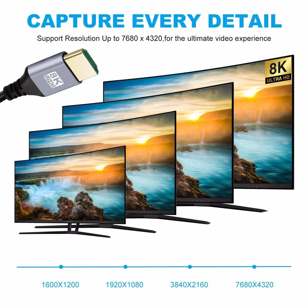90 Degree HDMI 2.1 Cable Up/Down/Left/Right Angle 8K60Hz 4K120Hz EARC HDCP 3D HDR Ultra-thin Display Cord for Laptop PC Monitor