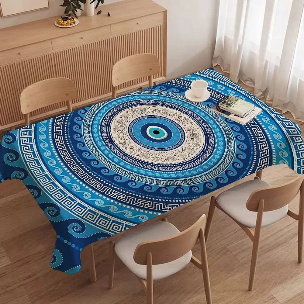 Turkey Evil Eye Lucky Waterproof Rectangle Tablecloth Fiesta Home Decor Dining Room Decor Reusable Table Cover Party Supplies