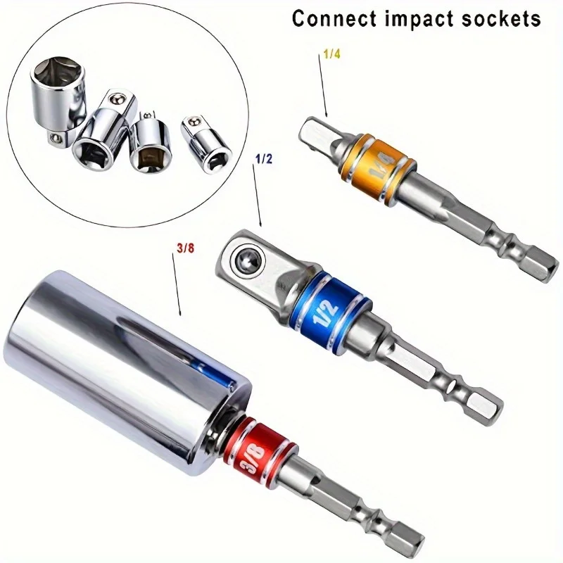 1/4 Inch Drive Hex Socket Set | Impact Adapter & Extension | Color-Coded SAE/Metric Wrench Tools | Drill Bit Accessories for Imp view 5