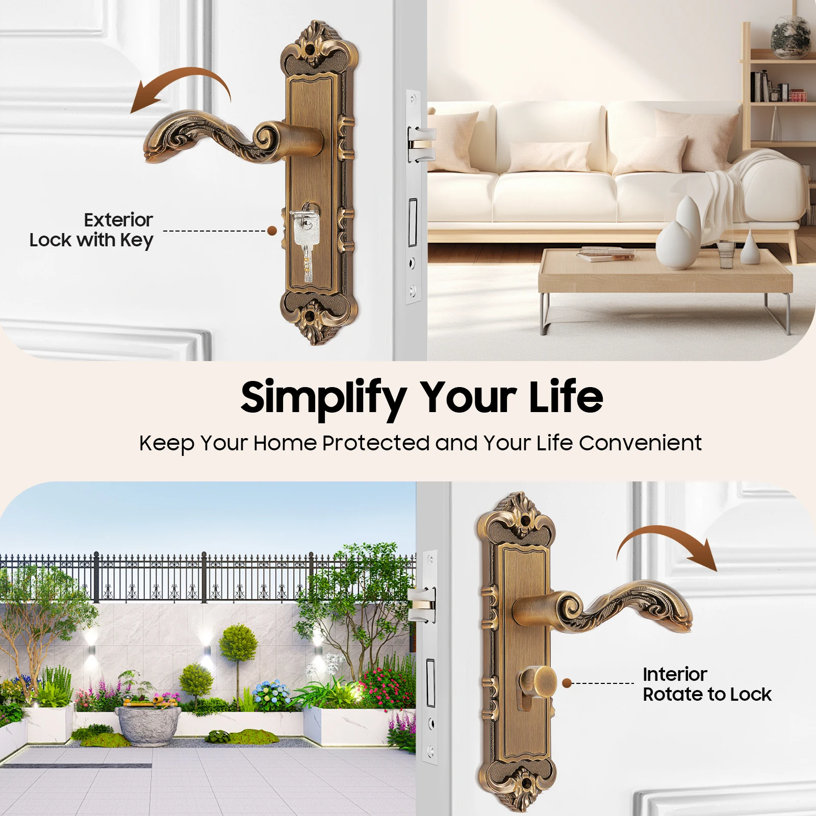 

Ретро-бронзовый дверной замок-ручка, европейский роскошный стиль, защита конфиденциальности, бесшумный замок-ручка для деревянных дверей 35-45 мм