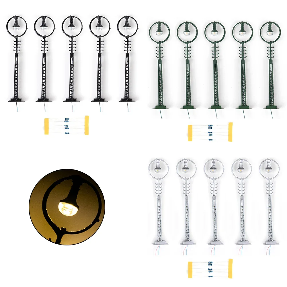 

5Pcs Track N 1:160 LED Lamp Model Railway Lights Grid Pole Light Layout 8.5CM Heigth 3V Lights For Sand Table Miniature Decor