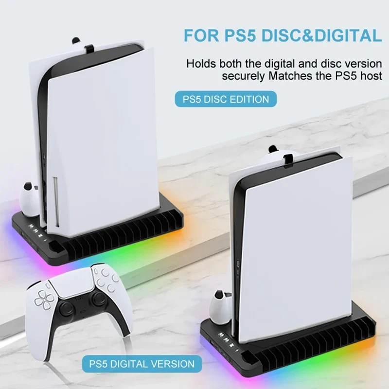 GAMINJA P58 RGB Charging Base For PS5 Cooling Stand Dual-Controller Charging Station Dual-Controller Charger For PS5 Accessories
