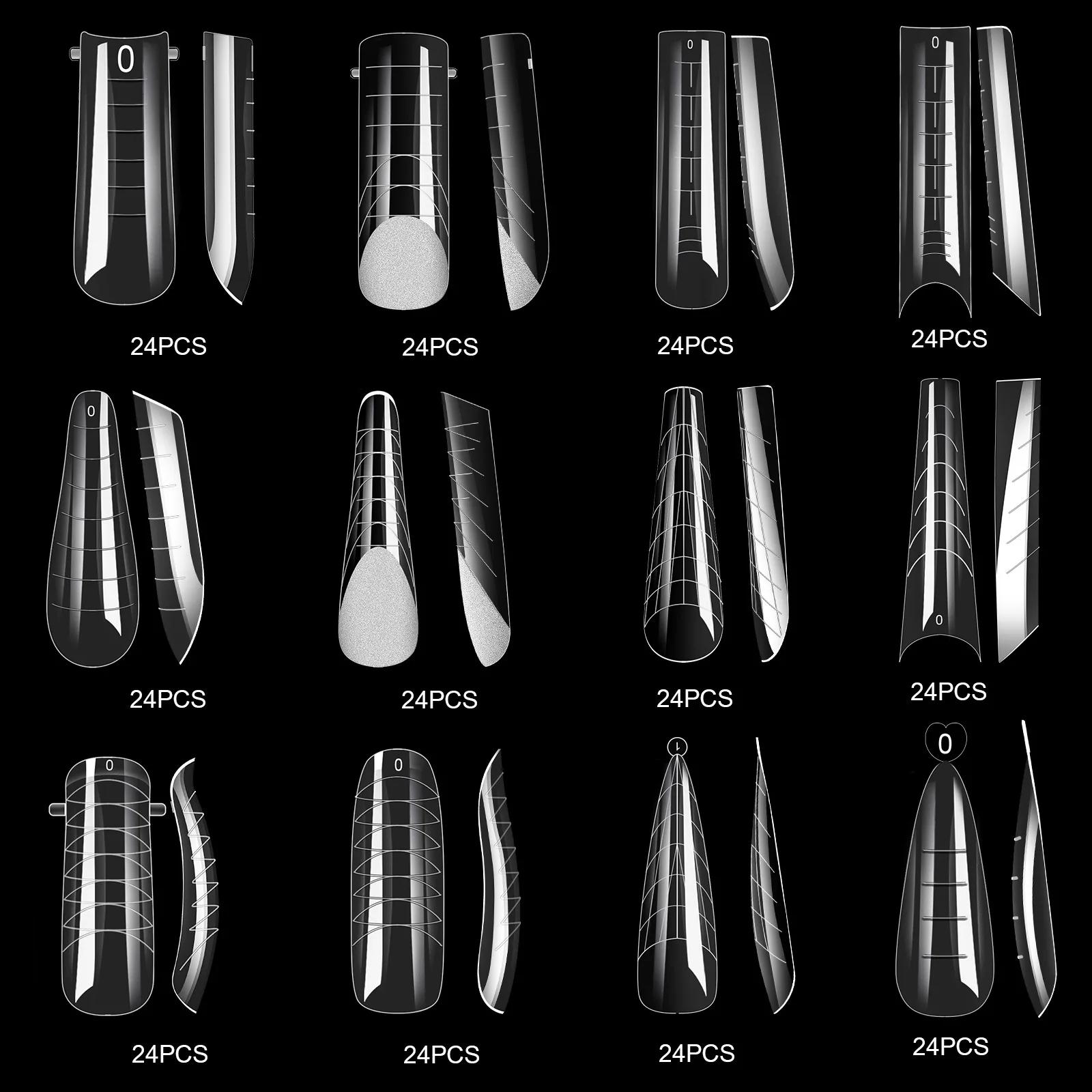 Nail Accessories 12 Mixed Acrylic Extension Fake Nail Easy Release Gel Polishing Mold Full Coverage Pressed on The Nail