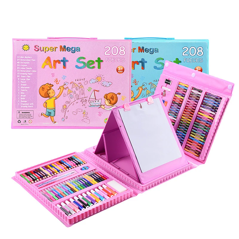 Drawing Art Creat Kit with Oil Pastels Crayons Colored Pencil Watercolor Cakes Sketch Pad Kids Art Supplies Montessori Toys