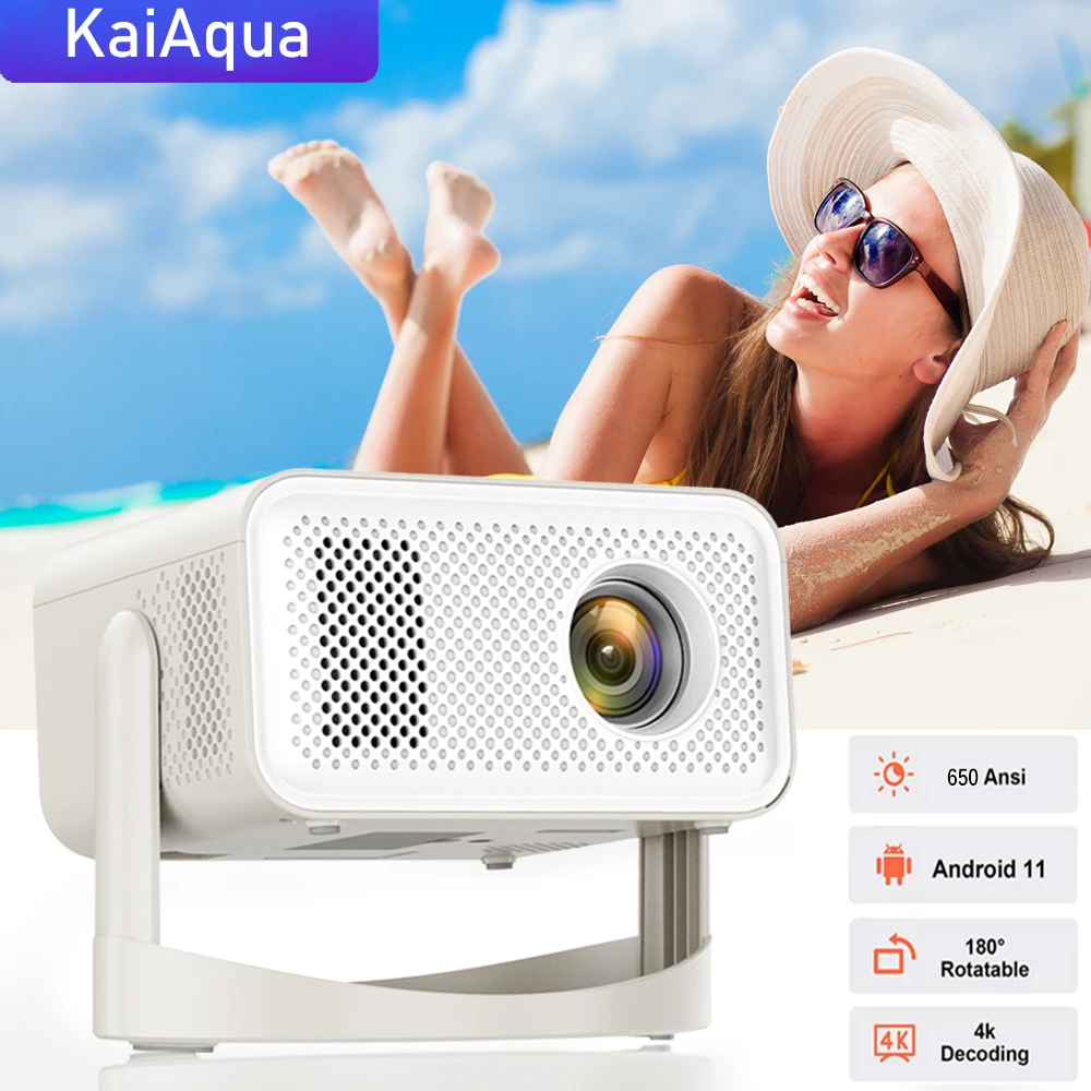 

KaiAqua HT23 Plus HD 4K Native Portable Projector 1080P Auto Focus Keystone Correction Android 11 BT5.2 WIFI6 360° Home Cinema