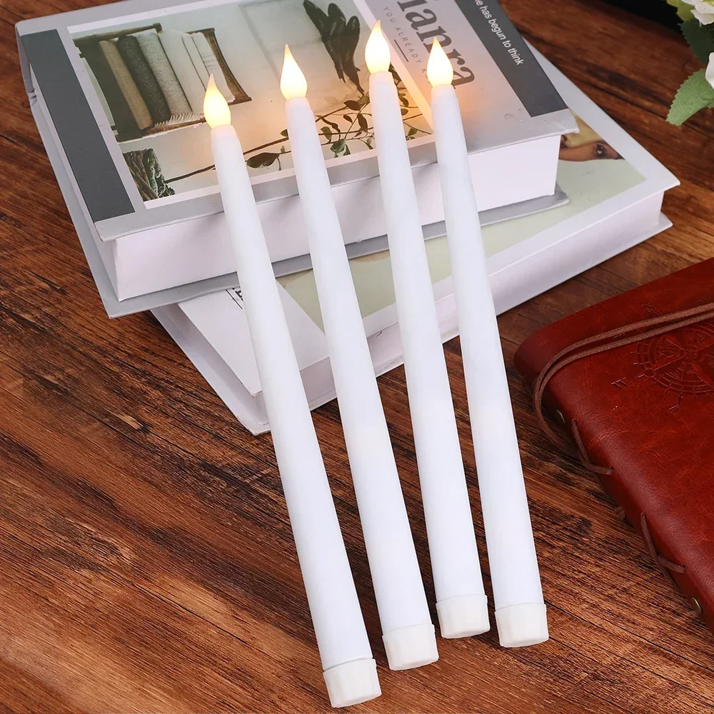 1/12 pçs vela longa led natal sem chama alimentado por bateria branco quente apontado jantar velas luz da noite decoração de festa de casamento