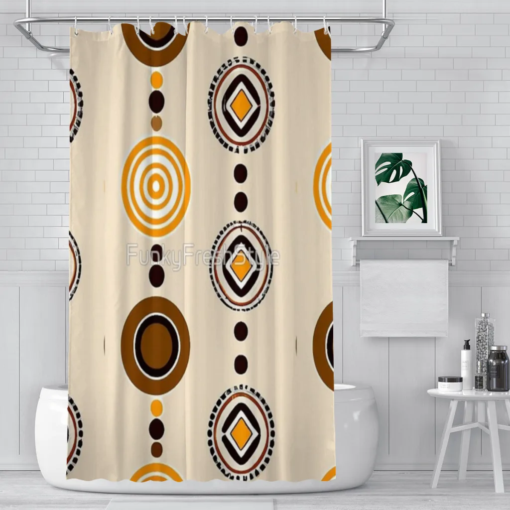 

Midcentury Boho Muted Gold Shower Curtain for Bathroom Aesthetic Room Decoration