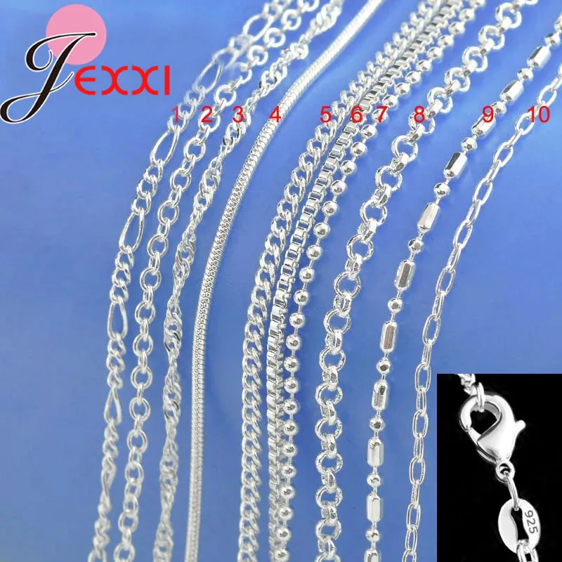 10Pcs/Lot 925 Sterling Silver Chain Necklace with Lobster Clasps fit Men Women Pendant 10 Designs Style16-30 Inch