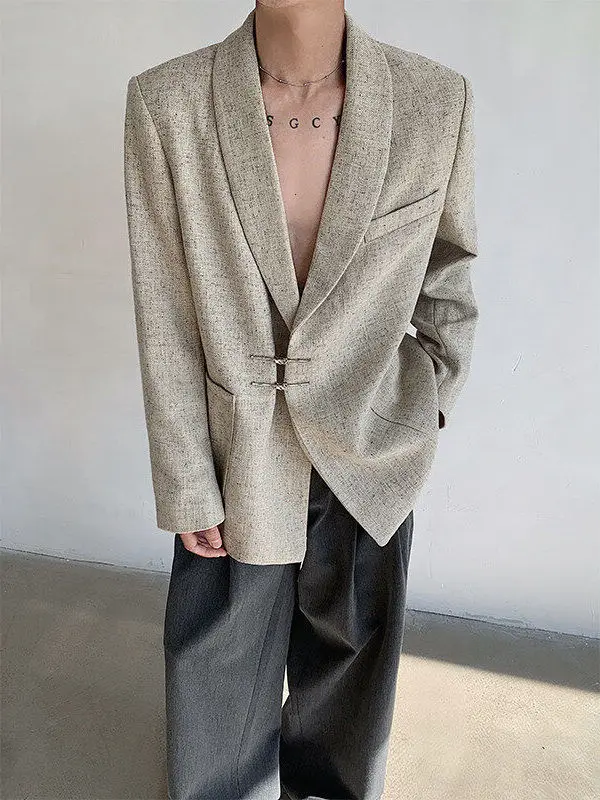 

New 2025 Chinese Sle Men's Artistic Faion Sensation Metal Button oulder Pad Suit Jaet Cleanfit Personali Trendy