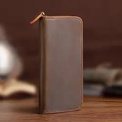 Asvine Vintage Leather Fountain Pen Case 3 Divided Slots, Zippered Pen Case Pouch, Handmade Display Holder for Rollerball Pen