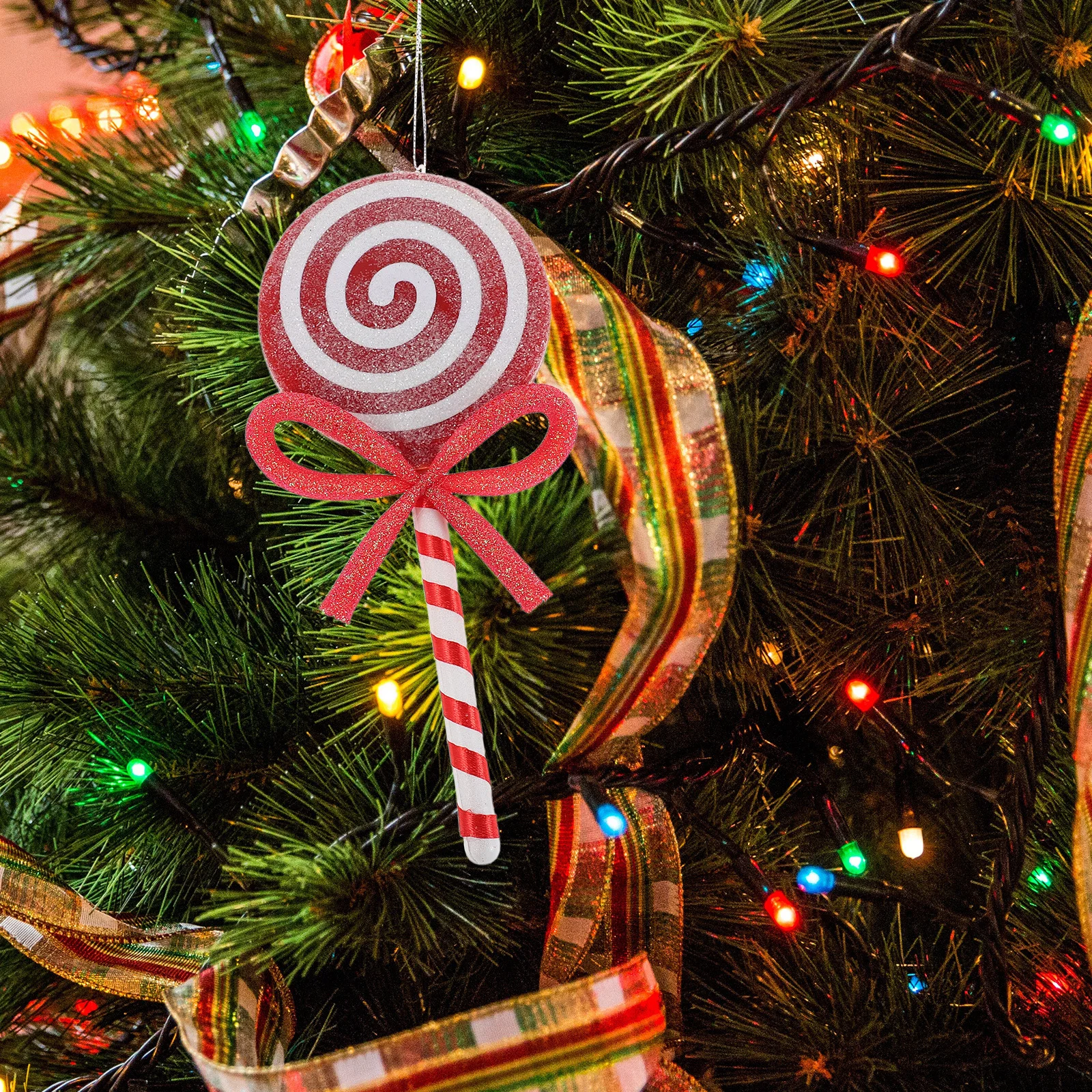 

4pcs Simulation Lollipop Decorations Red Candy Hanging Ornaments For Christmas Tree Holiday Party Decor Lollipop Christmas