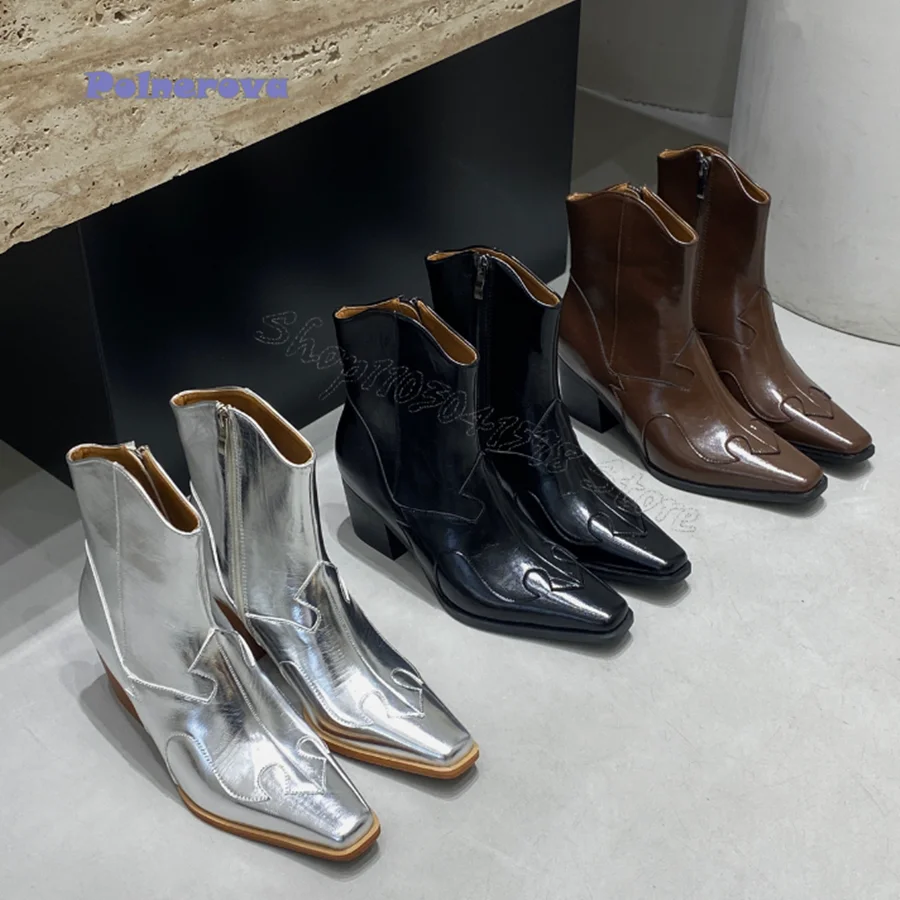 

Vintage Flat Toe Leather High Heel Boots,Zip Thick Heel Mid Calf Boots Fashion Rider Boots for Women2024 New Zapatos Para Mujere