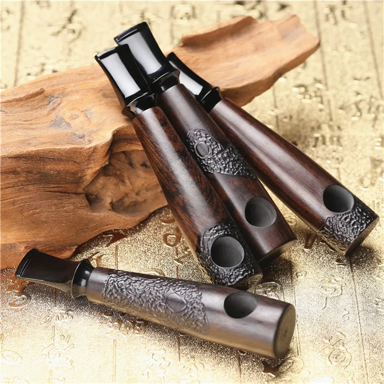 New Cigar Style Smoking Pipe 9mm Filter Ebony Wood Tobacco Pipe Men Handmade Straight Smoking Pipe With Tools Daddy\'s Gift