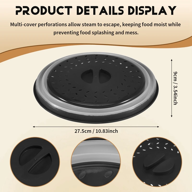 2 Pack Collapsible Microwave Splatter Cover, Microwave Cover With Easy Grip Handle, Strainers Basket, Dishwasher-Safe