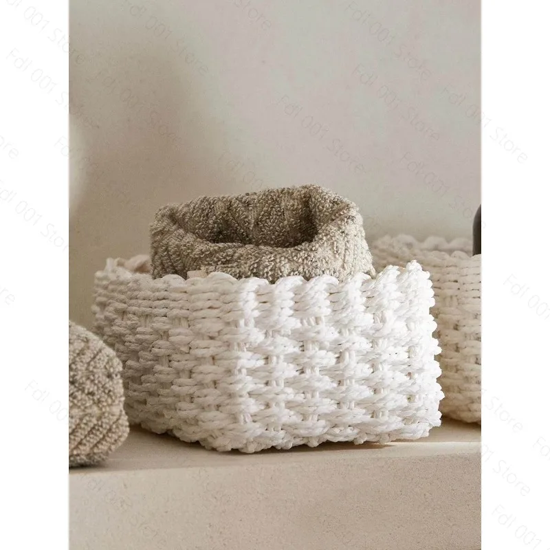 Vintage Woven Desktop Storage Basket Multifunctional Household Organizer for Sundry Items Storage