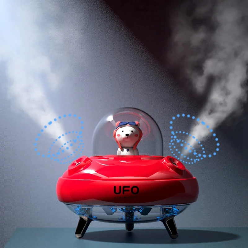 Dual Nozzles UFO Humidifier Desktop Air Humidifier Cute Planet Bear LED Light Ultrasonic Aroma Essential Oil Diffuser