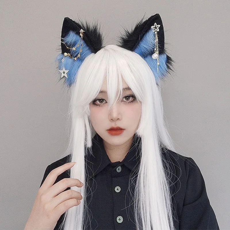

Gothic Lolita Wolf Ears Stars Headband Cosplay Accessories Plush Hairband Masquerade-Party Costume Halloween Decoration Gifts