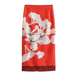 Floral Print Panel Women's Pencil Maxi Skirt High Waist Slit Women's Midi Skirt Y2K High Streetwear 2024 Summer