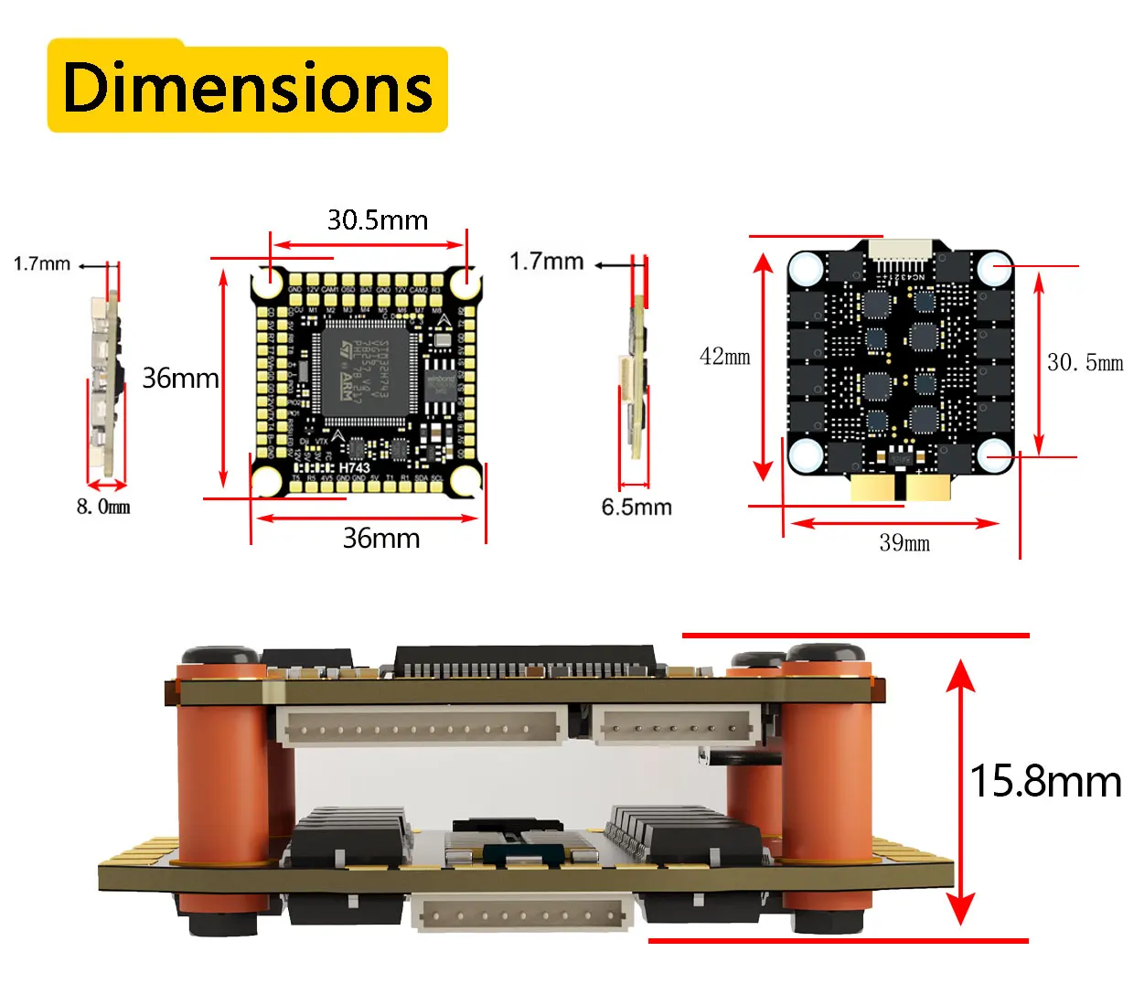 DAKEFPV H743 FC 6S 55A STACK 4IN1 Blheli_S Bluejay 8bit ESC H743 Unterstützt Betaflight Ardupilot für FPV 5-Zoll-RC-Drohne DIY – Detail 12