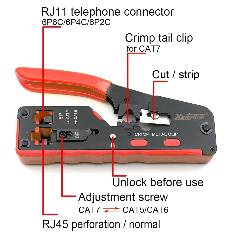 Imagem -05 - Crimpagem Alicate com Crimper Ferramenta de Rede Stripper Cortador Cabo Ethernet Utp Cat5e Cat5 Cat6 Cat6a Cat7 Cat8