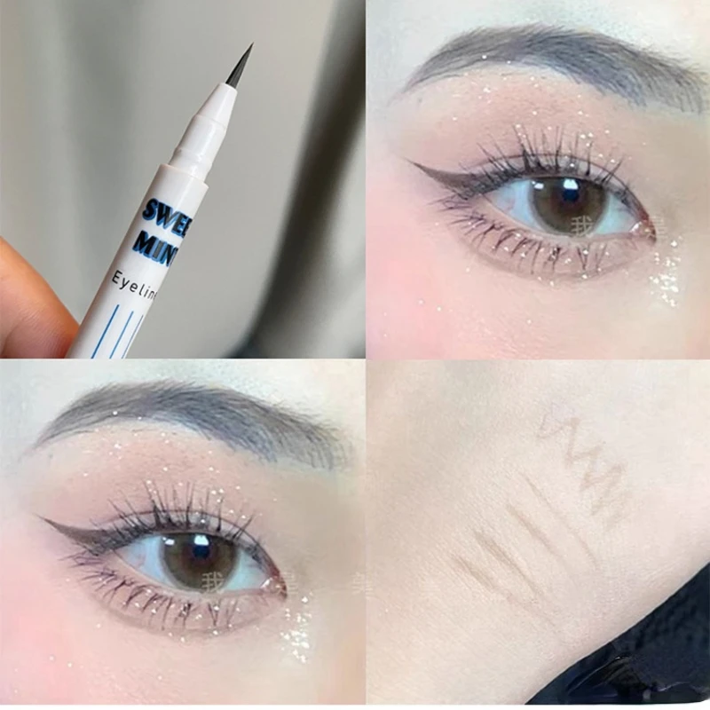 2 pezzi doppia palpebra Eyeliner marrone intenso ciglia colla penna sdraiato baco da seta Eyeliner borsa per gli occhi impermeabile trucco strumento matita