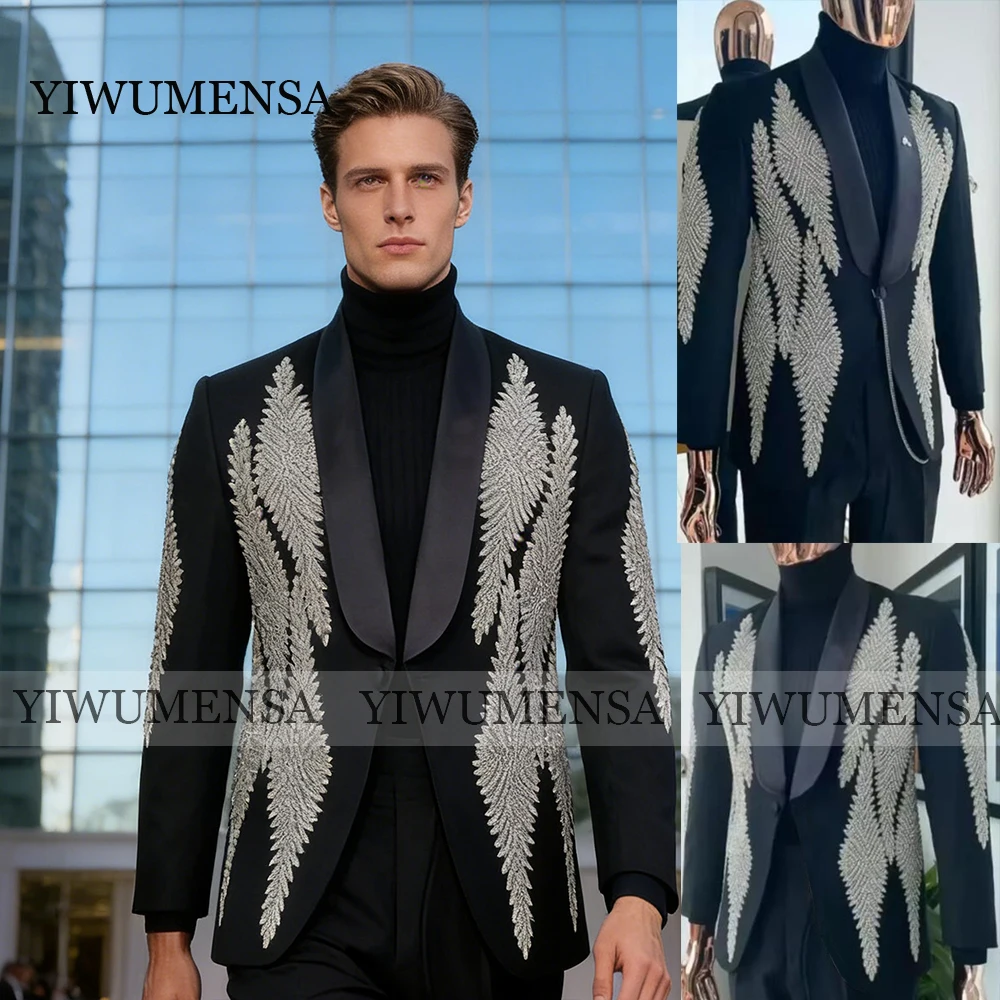 

Luxury Men's Suits 2 Piece Sets Pearls Single Breasted Groom Tuxedos For Wedding Slim Fit Formal Business Custom Made Plus Size